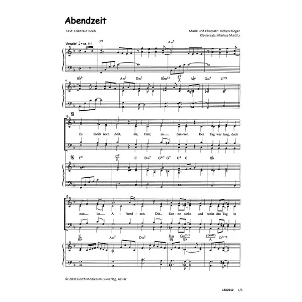 Produktbild des Artikels Abendzeit (Noten - Download)