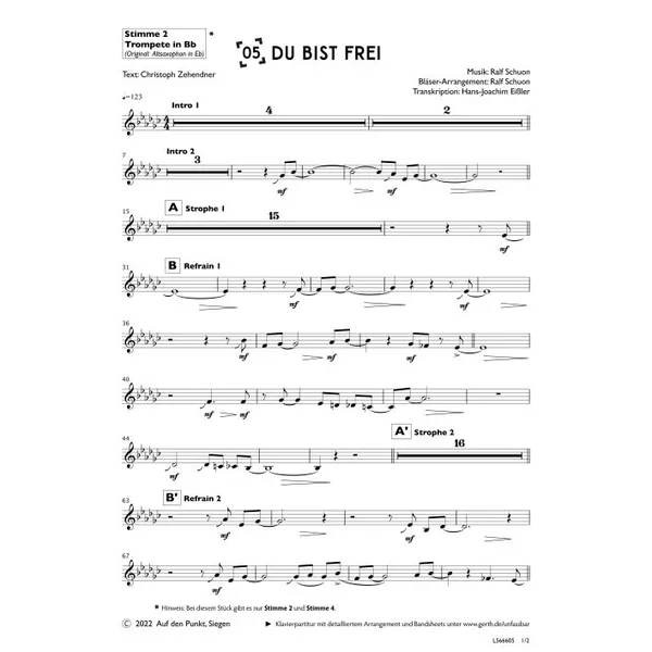 Produktbild des Artikels Du bist frei (2. Trompete in Bb) (Noten - Download)