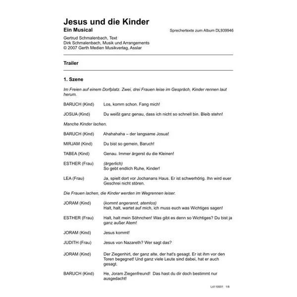 Produktbild des Artikels Jesus und die Kinder (Szenentexte) (Noten - Download)