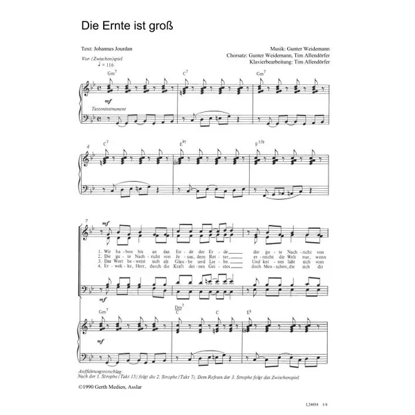 Produktbild des Artikels Die Ernte ist groß (Noten - Download)