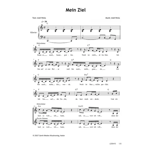 Produktbild des Artikels Mein Ziel (Noten - Download)