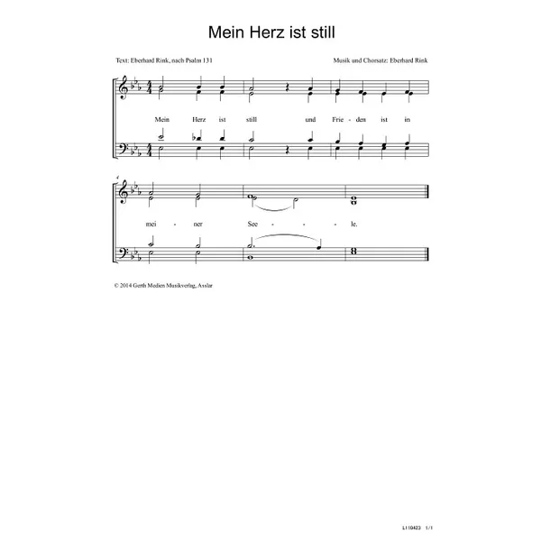 Produktbild des Artikels Mein Herz ist still (Noten - Download)