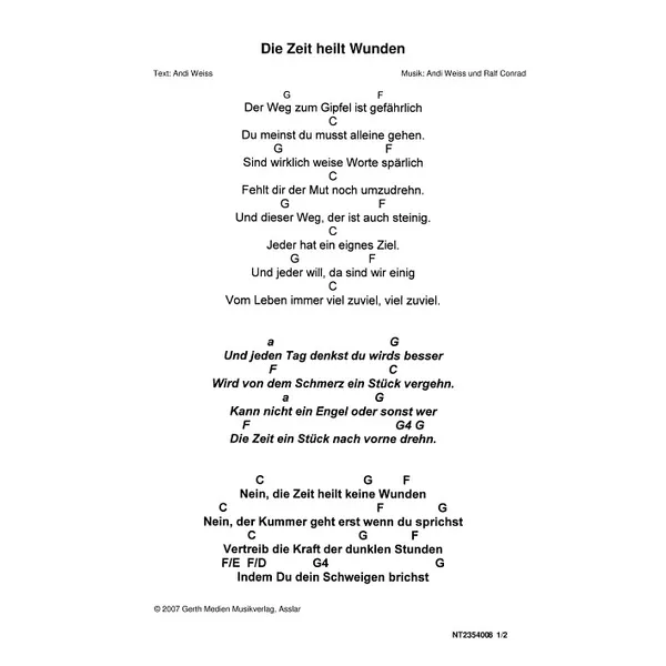 Produktbild des Artikels Die Zeit heilt die Wunden (Noten - Download)