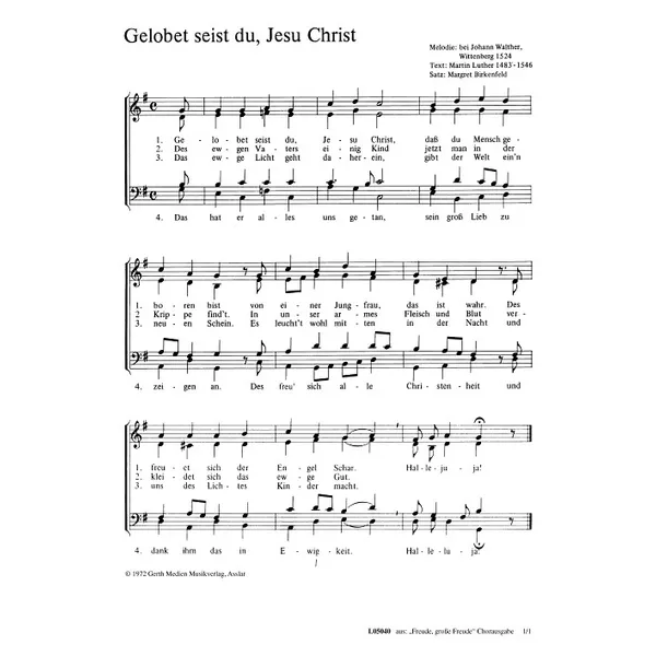 Produktbild des Artikels Gelobet seist du, Jesu Christ (Noten - Download)