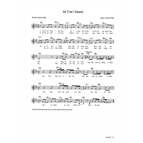 Produktbild des Artikels All That I Desire (Noten - Download)