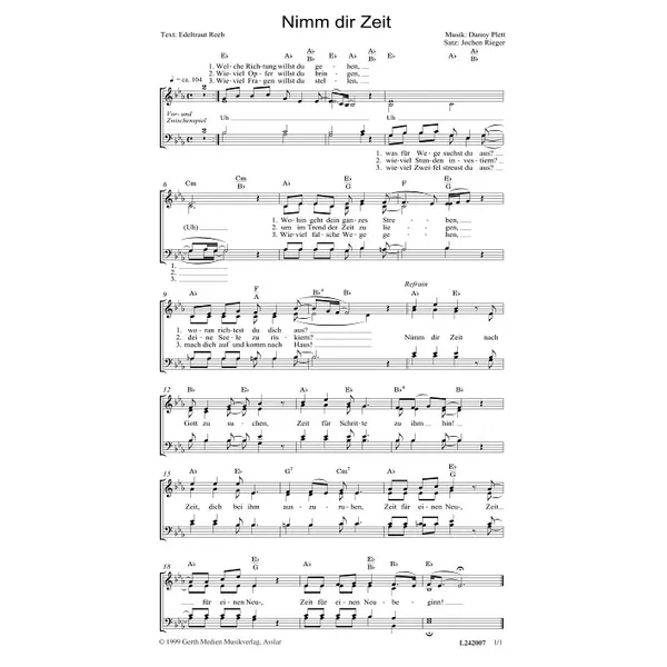 Produktbild des Artikels Nimm dir Zeit (Noten - Download)