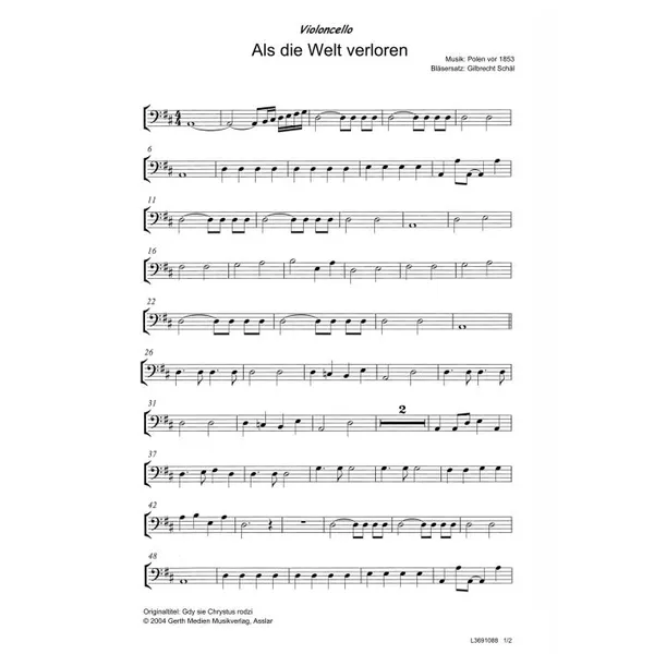 Produktbild des Artikels Als die Welt verloren (Violoncello) (Noten - Download)