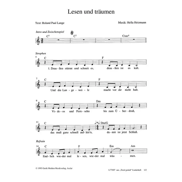 Produktbild des Artikels Lesen und träumen (Noten - Download)