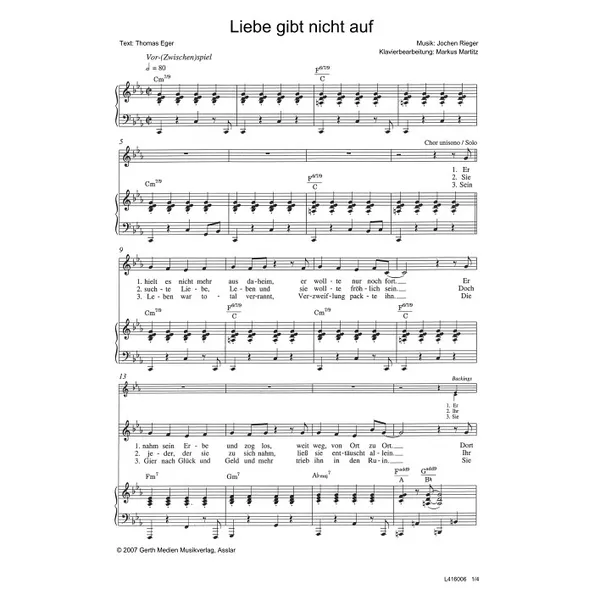 Produktbild des Artikels Liebe gibt nicht auf (Noten - Download)