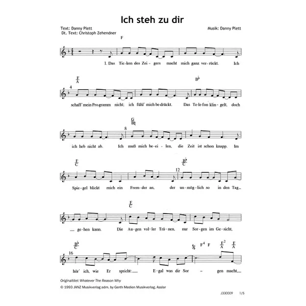 Produktbild des Artikels Ich steh zu dir (Noten - Download)