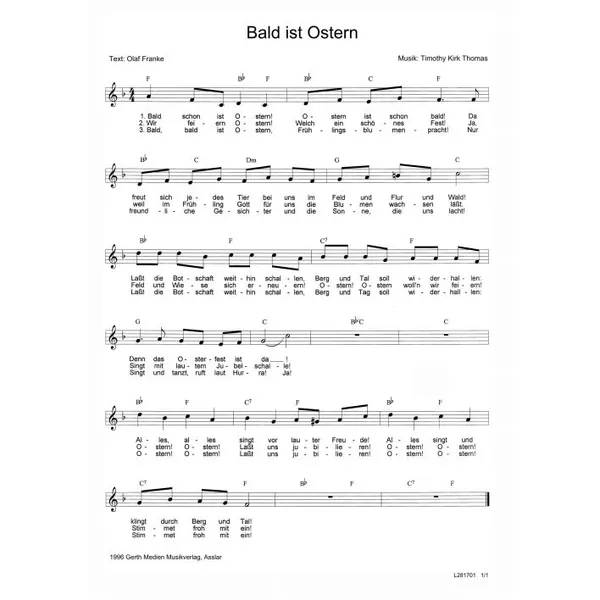 Produktbild des Artikels Bald ist Ostern (Noten - Download)