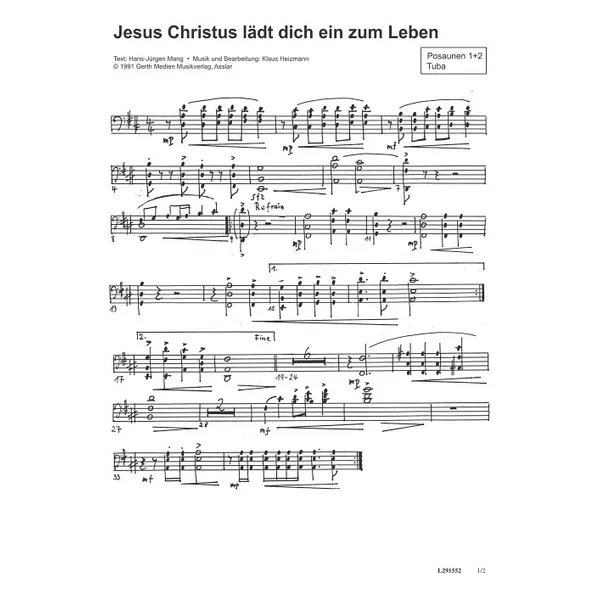 Produktbild des Artikels Jesus Christus lädt dich ein zum Leben (Posaunen 1+2, Tuba in C) (Noten - Download)
