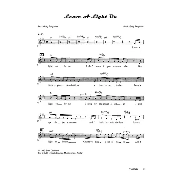 Produktbild des Artikels Leave A Light On (Noten - Download)