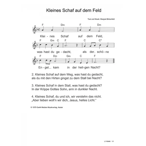 Produktbild des Artikels Kleines Schaf auf dem Feld (Noten - Download)