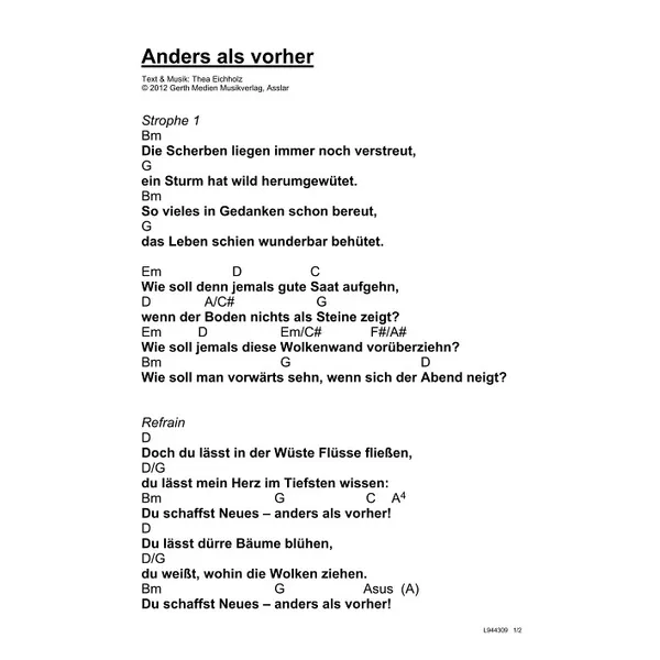 Produktbild des Artikels Anders als vorher (Noten - Download)