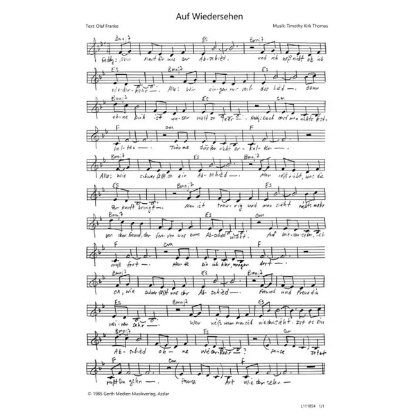 Produktbild des Artikels Auf Wiedersehen (Noten - Download)