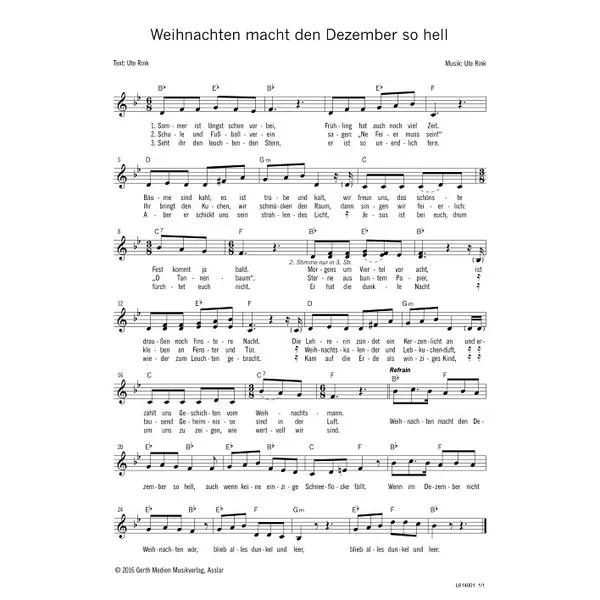 Produktbild des Artikels Weihnachten macht den Dezember so hell (Noten - Download)