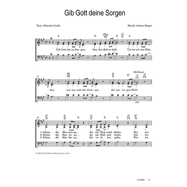Produktbild des Artikels Gib Gott deine Sorgen (Noten - Download)