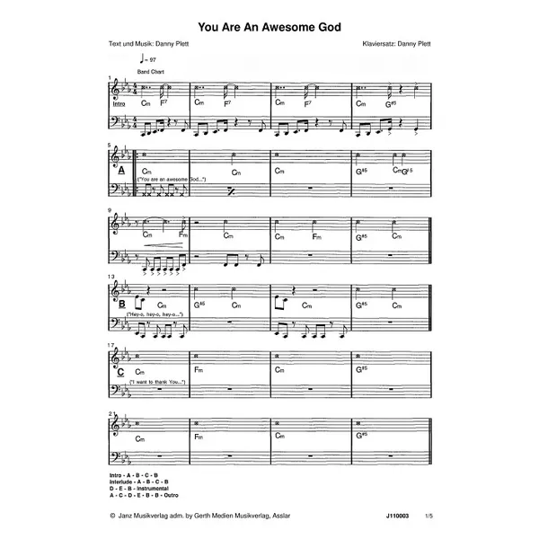 Produktbild des Artikels You Are An Awesome God (Noten - Download)