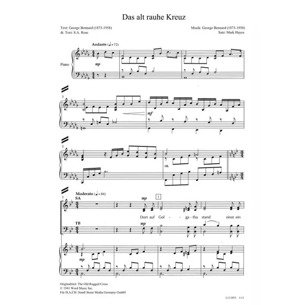 Produktbild des Artikels Das alt rauhe Kreuz (Noten - Download)