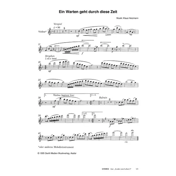 Produktbild des Artikels Ein Warten geht durch diese Zeit (Violinen) (Noten - Download)