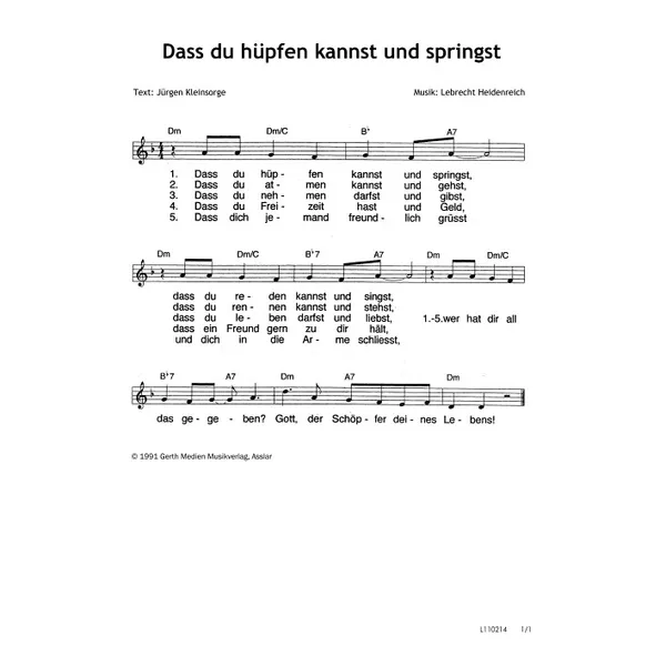 Produktbild des Artikels Dass du hüpfen kannst und springst (Noten - Download)