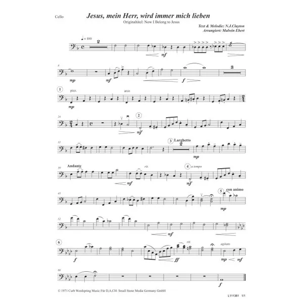Produktbild des Artikels Jesus, mein Herr, wird immer mich lieben (Cello) (Noten - Download)