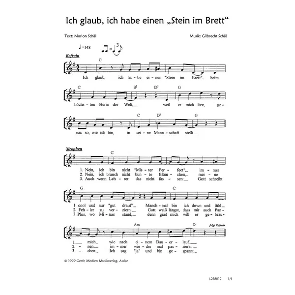 Produktbild des Artikels Ich glaub, ich habe einen Stein im Brett (Noten - Download)