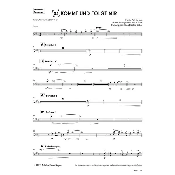 Produktbild des Artikels Kommt und folgt mir (3. Posaune) (Noten - Download)