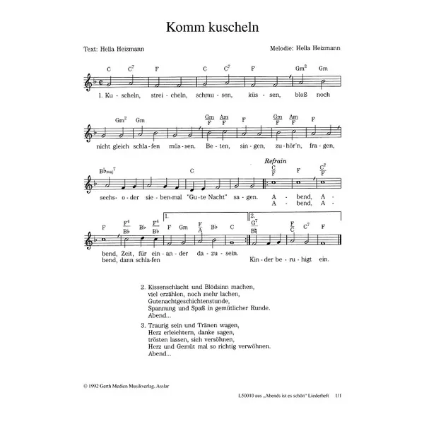 Produktbild des Artikels Komm kuscheln (Noten - Download)