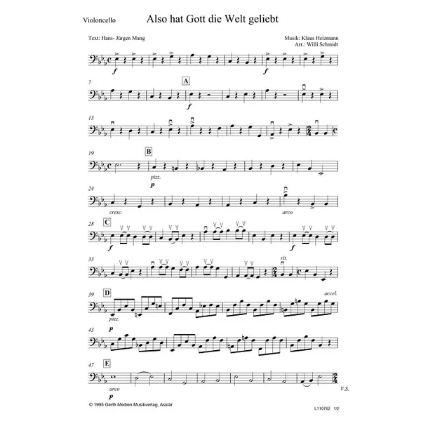 Produktbild des Artikels Also hat Gott die Welt geliebt (Violoncello) (Noten - Download)