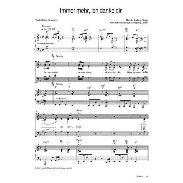 Produktbild des Artikels Immer mehr, ich danke dir (Noten - Download)