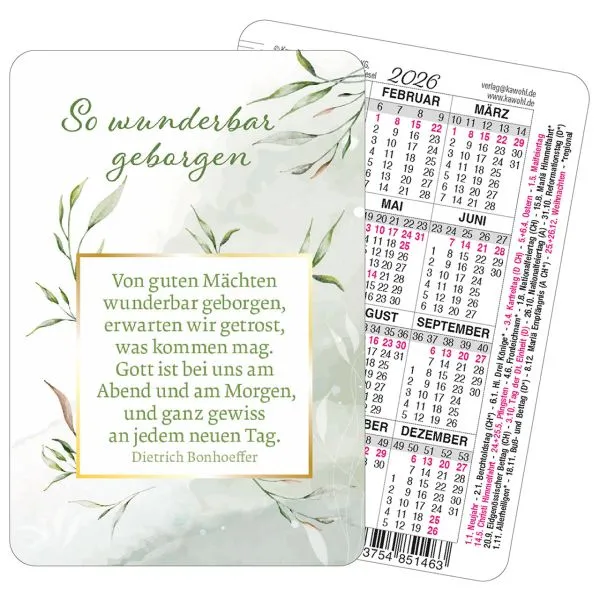 Produktbild des Artikels Spielkartenkalender 2026 "So wunderbar geborgen" (Kalender)