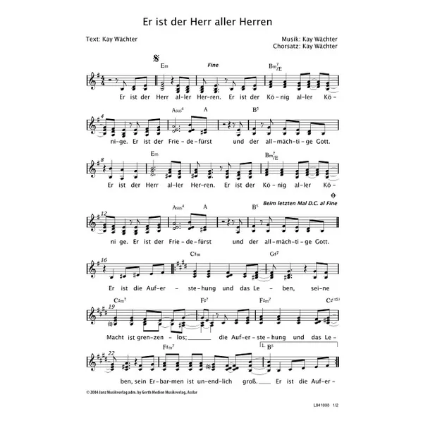 Produktbild des Artikels Er ist der Herr aller Herren (Noten - Download)