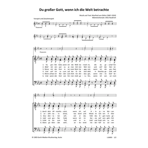 Produktbild des Artikels Du großer Gott, wenn ich die Welt betrachte (Noten - Download)