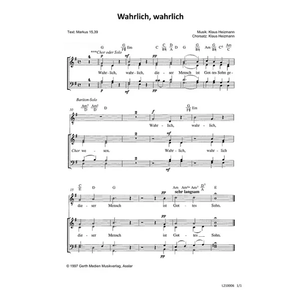 Produktbild des Artikels Wahrlich, wahrlich (Noten - Download)