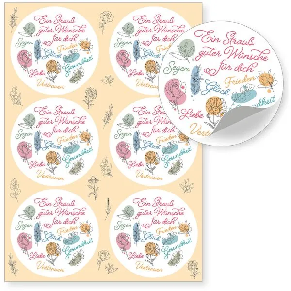 Produktbild des Artikels Aufkleber-Grußkarten: Ein Strauß guter Wünsche, 4 Stück (Schreibwaren)