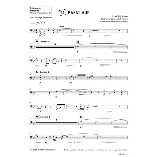 Produktbild des Artikels Passt auf (4. Posaune) (Noten - Download)