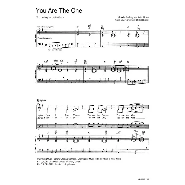 Produktbild des Artikels You Are The One (Noten - Download)