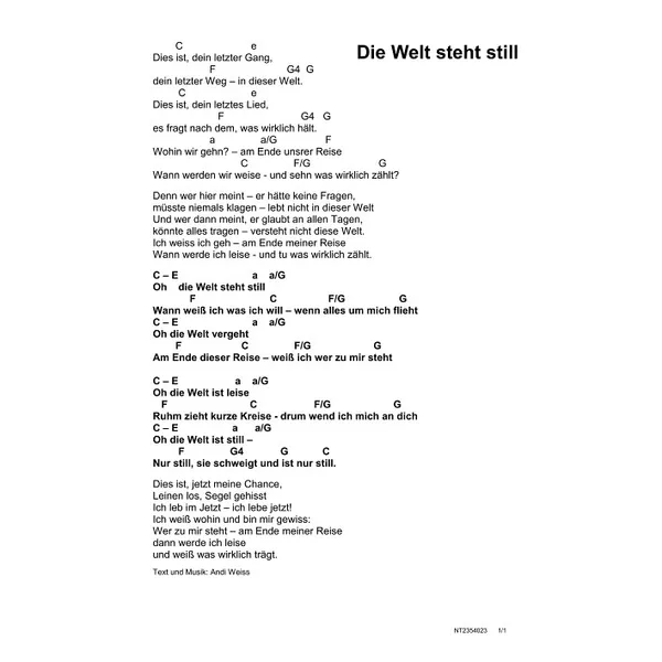 Produktbild des Artikels Die Welt steht still (Noten - Download)