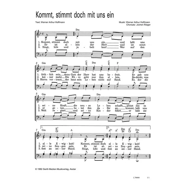Produktbild des Artikels Kommt, stimmt doch mit uns ein (Noten - Download)