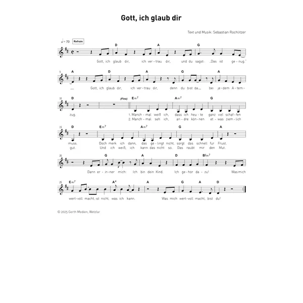 Produktbild des Artikels Gott ich glaub dir (Noten - Download)