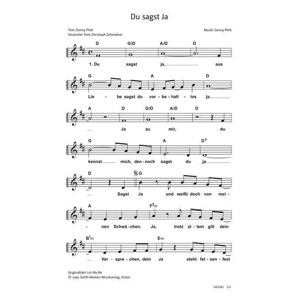 Produktbild des Artikels Du sagst ja (Noten - Download)