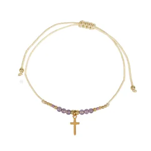 Produktbild des Artikels Armband Textil "Perlen/Kreuz/Edelstahl" - lila ()