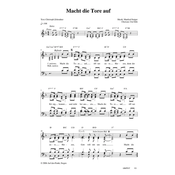 Produktbild des Artikels Macht die Tore auf (Noten - Download)