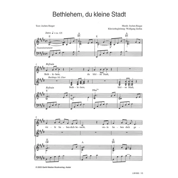 Produktbild des Artikels Bethlehem, du kleine Stadt (Noten - Download)