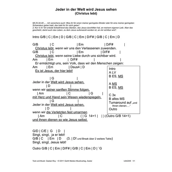 Produktbild des Artikels Jeder in der Welt wird Jesus sehen (Leadsheet) (Noten - Download)