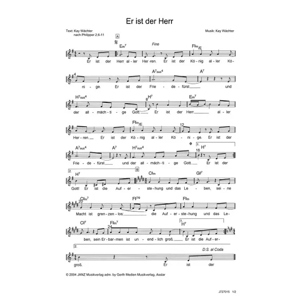 Produktbild des Artikels Er ist der Herr (Noten - Download)