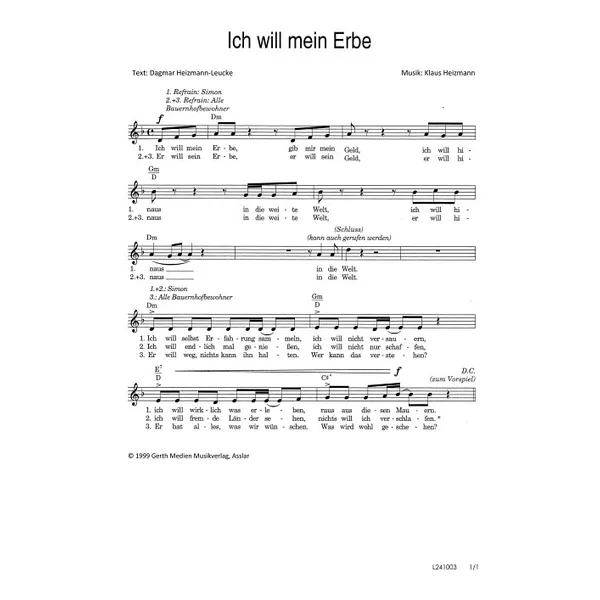 Produktbild des Artikels Ich will mein Erbe (Noten - Download)