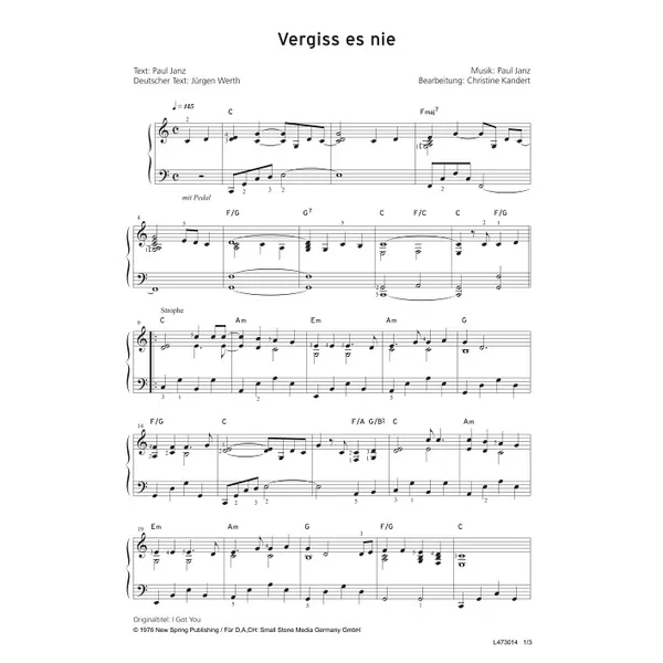 Produktbild des Artikels Vergiss es nie (Noten - Download)